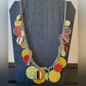 Coach Multicolor Enamel Disc Statement Necklace – 20” Toggle Chain. HTF